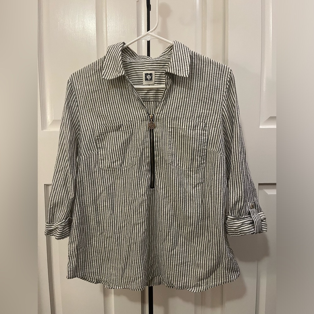 Anne Klein Half-Zip Striped Blouse